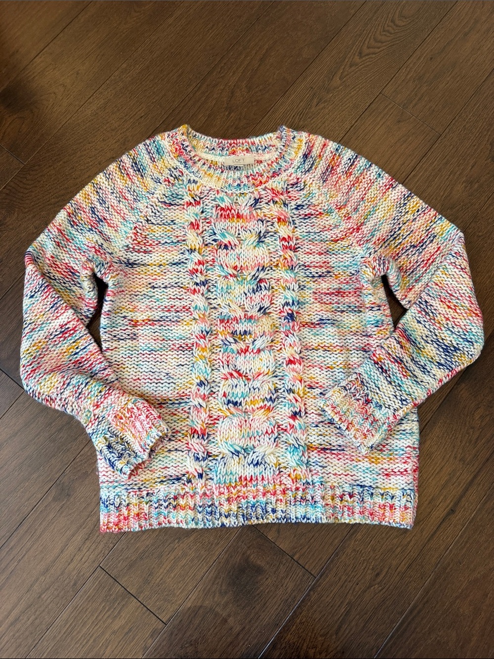 LOFT Outlet Multicolor Cable-Knit Crewneck Sweater Size Small - C54-137